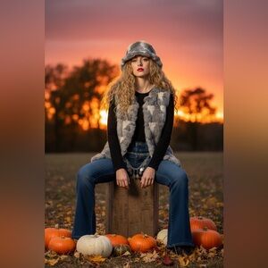 Vintage 70s Reversible Rabbit Fur Vest Patchwork Brocade Boho Hippie